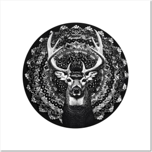 Mandala - Deer Black Posters and Art